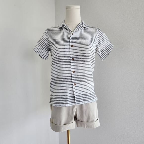 Y2K Distortion Black White Striped Button Up Collared Short Sleeve Top S - Picture 2 of 10